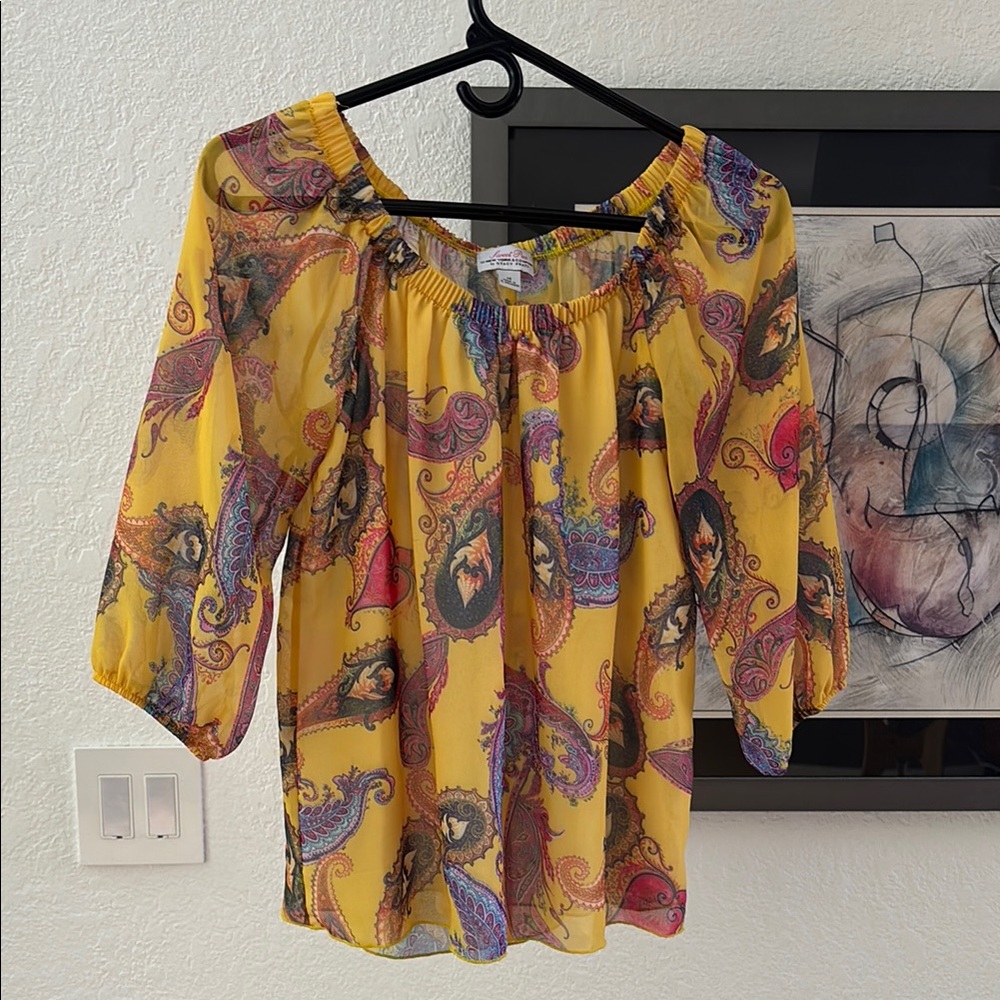 Yellow Gold 3/4 Sleeve Tie Front Blouse